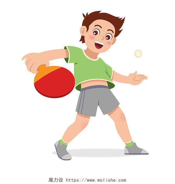 乒乓球儿童健身运动扁平卡通风格人物素材插画乒乓球运动健身